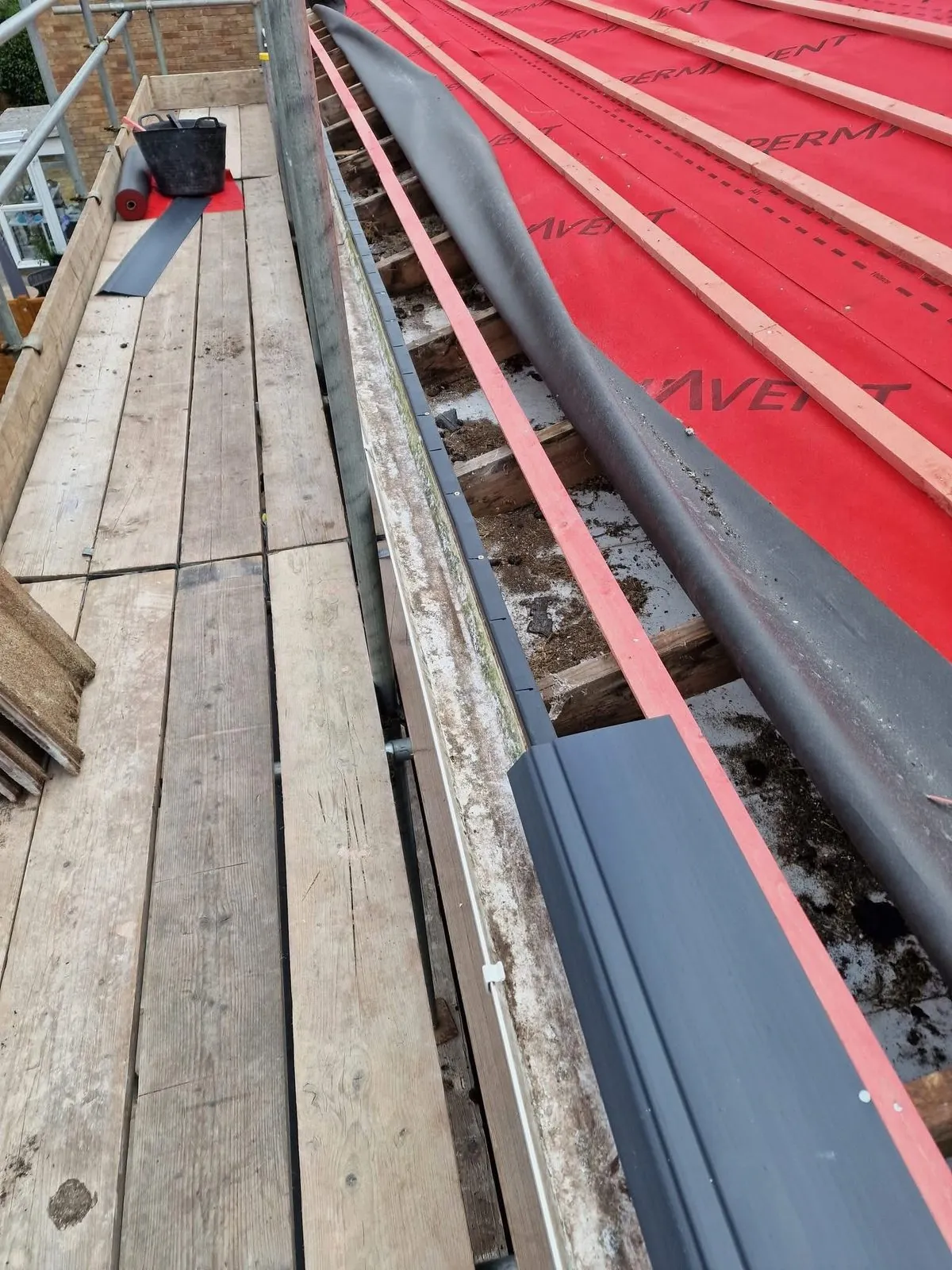 Breathable membrane and battens fitted during a re-roof in South Molton